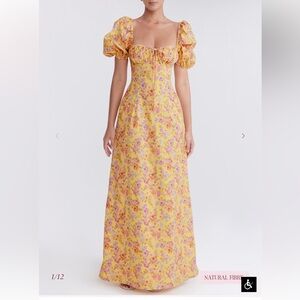 Floral Yellow FELIZIA Dress with Puff Sleeves